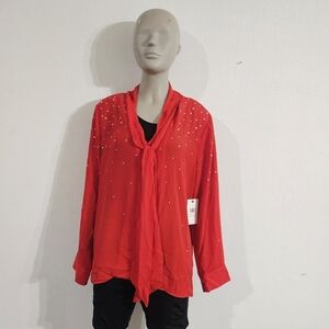 Chaus New York Red Beaded Womens  Shirt